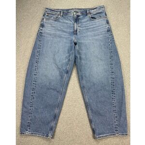 American Eagle Jeans Women's 16 Blue Denim Stretch High Rise Wide Leg Baggy Y2K